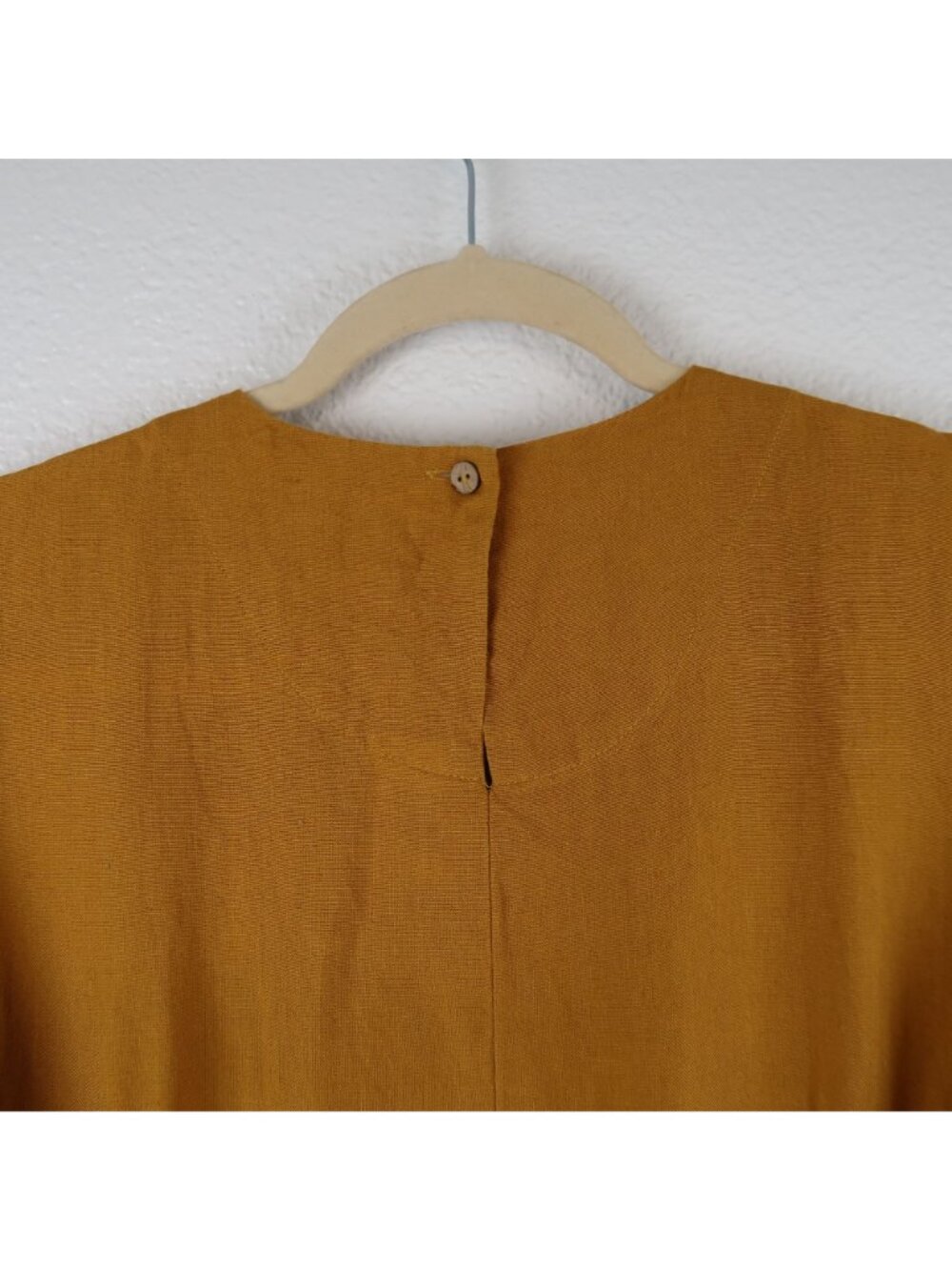 Son De Flor M Mustard Yellow Linen Dress Flutter Sleeves Button Back Cottagecore - Picture 6 of 7